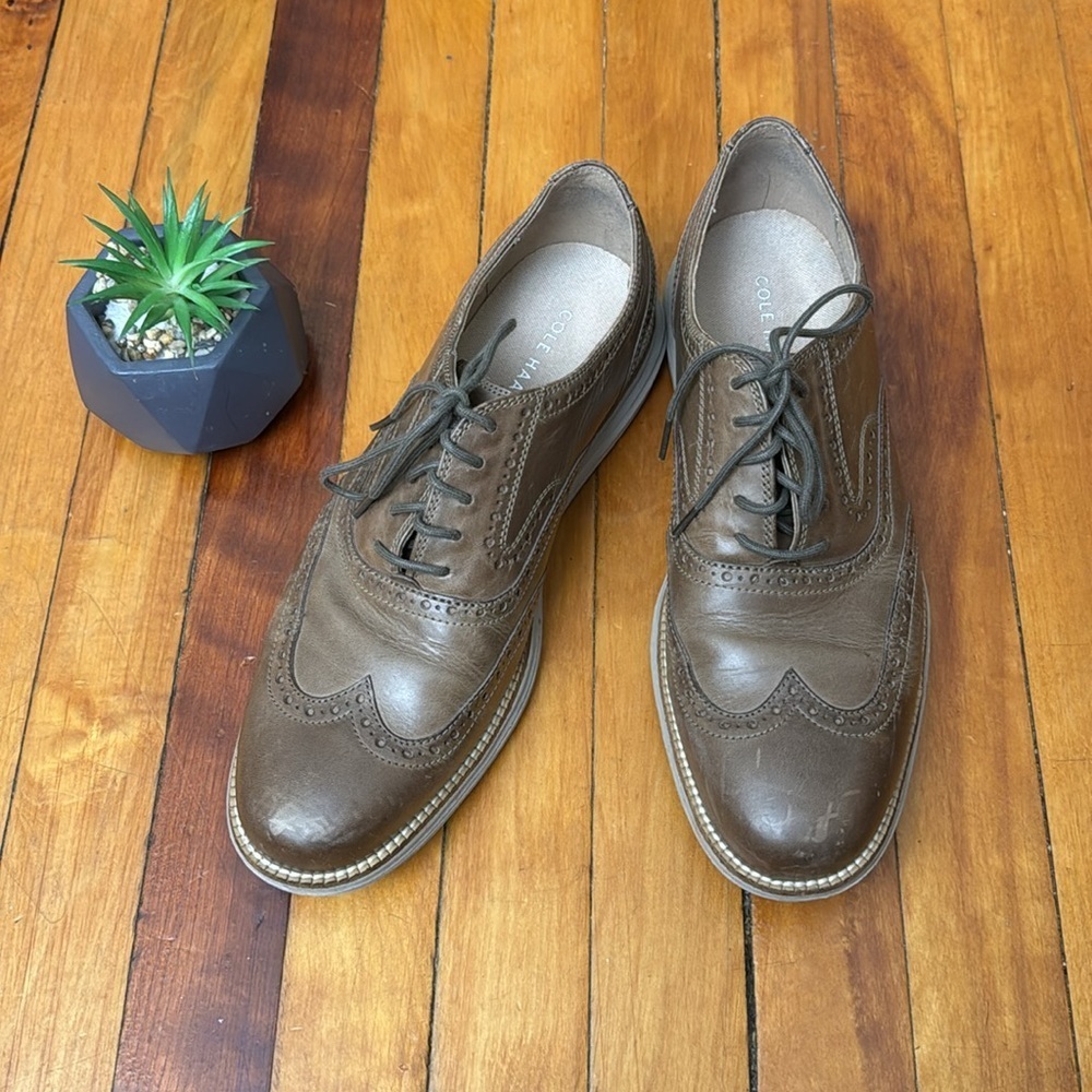 Cole Haan Grand OS men’s Brown Leather Wingtip Shoes USA 10M